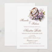 Invitation Mariage Bohème Floral Espagnol avec bague (Devant / Derrière)