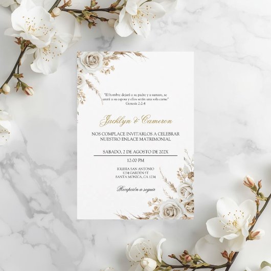 Invitation Mariage Bohème Floral Espagnol Blanc