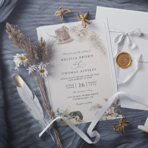Invitation Mariage Bohème Floral Herbe de Pampas Code QR Rust
