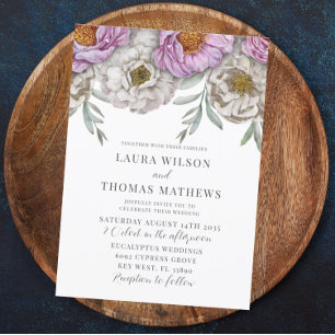 Invitation Mariage bohème floral rose et blanc cassé à l'aqua