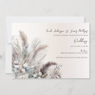 Invitation Mariage Bohème Floral Terreux Plumes