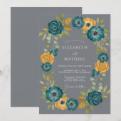 Invitation Mariage Bohème Frappant de Sarcelle (Devant / Derrière)