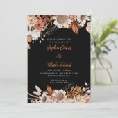 Invitation Mariage Bohème Gris Fleurs Blanches Marron Rustiqu (Debout devant)