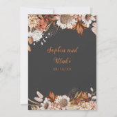 Invitation Mariage Bohème Gris Fleurs Marron Blanc Rustique (Dos)