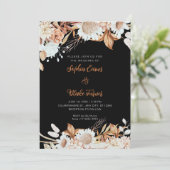 Invitation Mariage Bohème Gris Fleurs Marron Blanc Rustique (Debout devant)