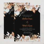 Invitation Mariage Bohème Gris Fleurs Marron Blanc Rustique (Devant / Derrière)
