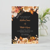 Invitation Mariage Bohème Gris Fleurs Orange Blanches Rustiqu (Debout devant)