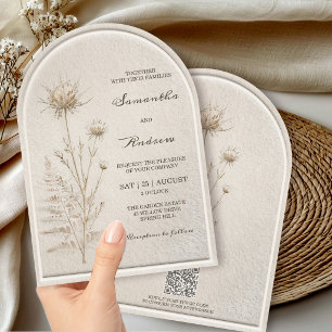Invitation Mariage Bohème Ivory avec Arches de Pampas et QR C