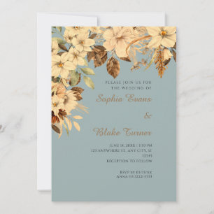 Invitation Mariage Bohème Jaune Floral Automne Vert