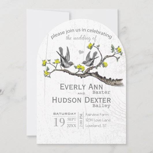 Invitation Mariage Bohème Jaune Illuminant et Gris Ultime (Devant)
