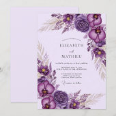 Invitation Mariage Bohème Luxueux Violet (Devant / Derrière)