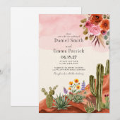 Invitation Mariage Bohème Mexicain Désert Cactus (Devant / Derrière)