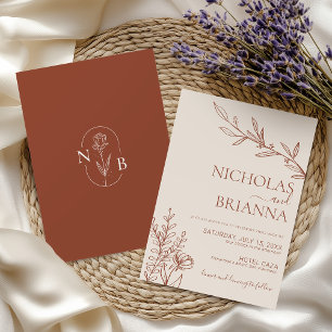 Invitation Mariage Bohème Minimaliste Terracotta Orange Brûlé