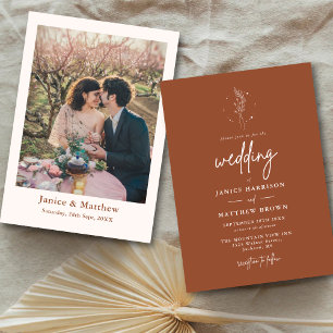 Invitation Mariage Bohème Minimaliste Terracotta Orange Brûlé
