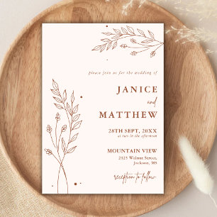 Invitation Mariage Bohème Minimaliste Terracotta Orange Brûlé