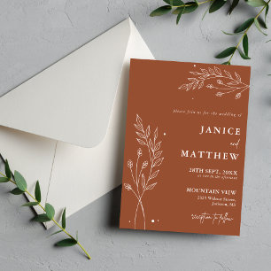Invitation Mariage Bohème Minimaliste Terracotta Orange Brûlé