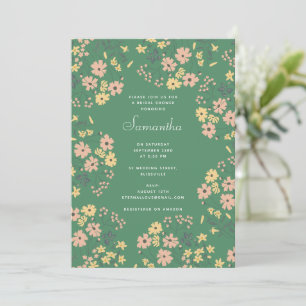 Invitation Mariage Bohème Moderne à Motif Floral Vert