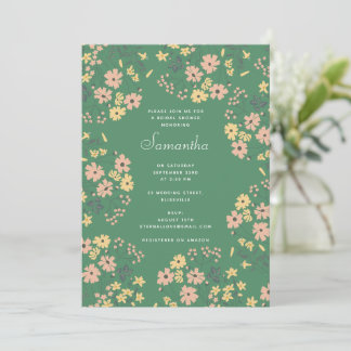 Invitation Mariage Bohème Moderne à Motif Floral Vert