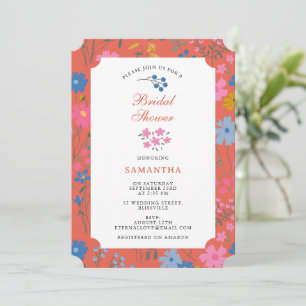 Invitation Mariage Bohème Moderne Fleurs Rouges Sauvages