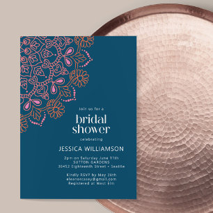 Invitation Mariage Bohème Moderne Mandala Bleu