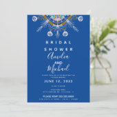 Invitation Mariage Bohème Moderne Mandala Bleu Moutarde Enter (Debout devant)