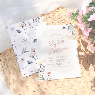Invitation Mariage Bohème Moderne Minimaliste Floral Script