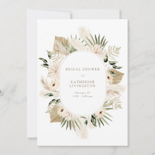 Invitation Mariage Bohème Moderne Pampas Blanc & Texte Doré