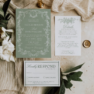 Invitation Mariage Bohème Monogramme de Jardin en Bois de Ver