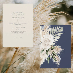 Invitation Mariage Bohème Navy & Crème Pampas