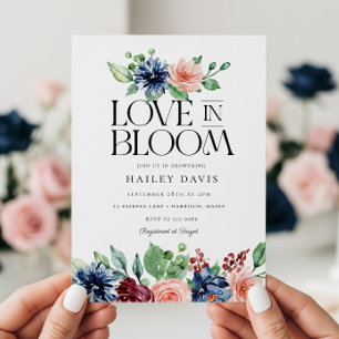 Invitation Mariage Bohème Navy Rose Floral Love in Bloom Ente