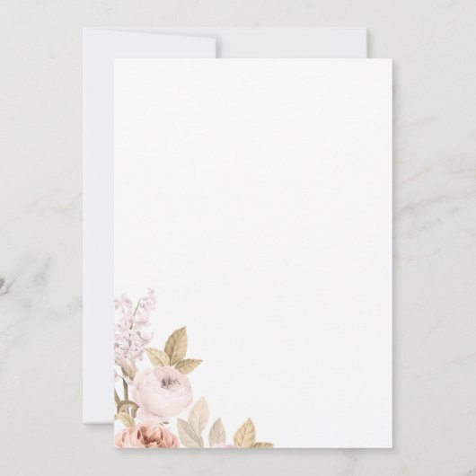 Invitation Mariage bohème neutre rose marron floral rustique (Dos)