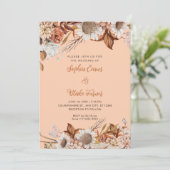 Invitation Mariage Bohème Orange Brun Blanc Fleurs Rustique (Debout devant)