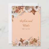 Invitation Mariage Bohème Orange Brun Blanc Fleurs Rustique (Dos)
