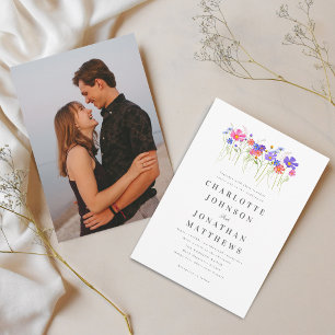 Invitation Mariage Bohème Photo Fleur Sauvage Vibrante Coloré