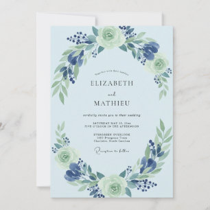 Invitation Mariage Bohème Poudre Feuille Azure