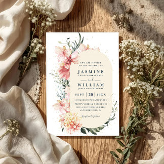 Invitation Mariage Bohème Printanier Fleurs Pastel Rustique C