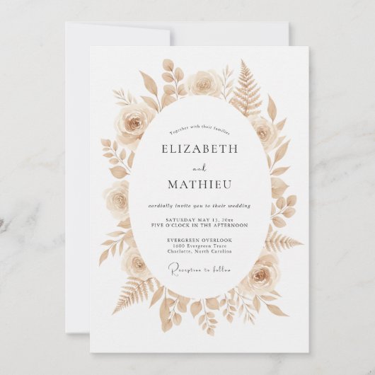 Invitation Mariage Bohème Raffiné Beige (Devant)
