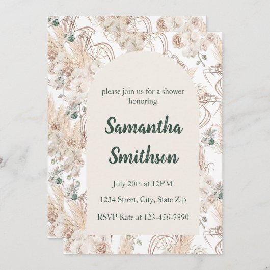 Invitation Mariage Bohème, Réception de Mariée, Fête de Bébé (Devant / Derrière)