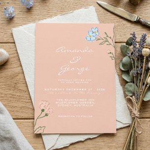 Invitation Mariage Bohème Rétro Floral Groovy Classique Éléga