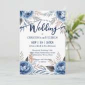 Invitation Mariage Bohème Romantique Bleu et Gris Peonies (Debout devant)