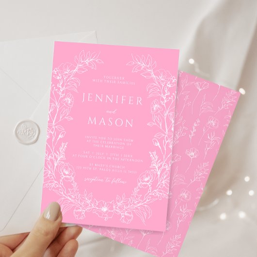 Invitation Mariage bohème rose chaud