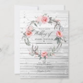 Invitation Mariage bohème rose et gris (Devant)