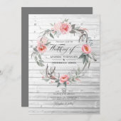 Invitation Mariage bohème rose et gris (Devant / Derrière)