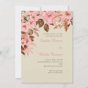 Invitation Mariage Bohème Rose Floral Automne Bambou