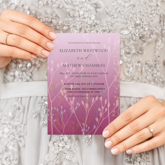 Invitation Mariage Bohème Rose Herbes Folles & Feuillage