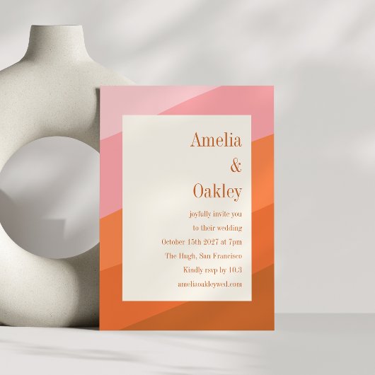 Invitation Mariage Bohème Rose Orange Terracotte Lumineux et