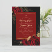 Invitation Mariage Bohème Roses Bourguignonnes Noires (Debout devant)
