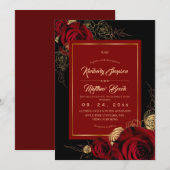 Invitation Mariage Bohème Roses Bourguignonnes Noires (Devant / Derrière)