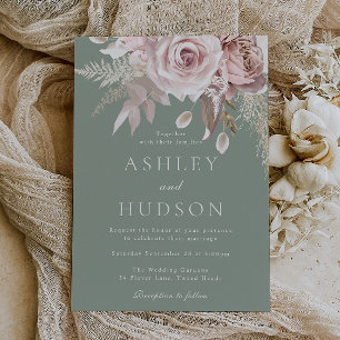 Invitation Mariage Bohème Roses Fard & Sauge