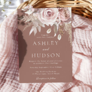 Invitation Mariage Bohème Roses Poudrées et Rouges